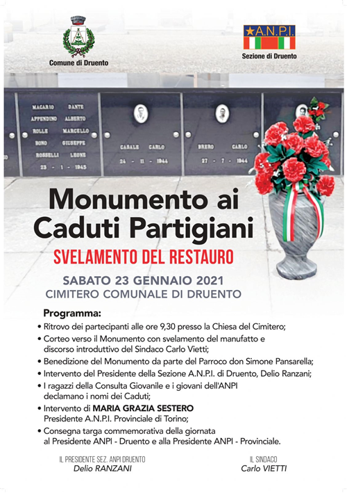 Monumento ai Caduti Partigiani - Svelamento del restauro sabato 23 gennaio 2021