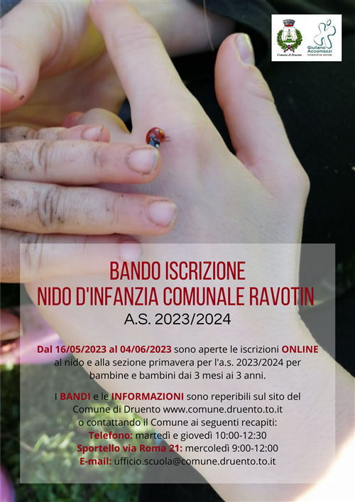 APERTURA ISCRIZIONI ONLINE NIDO D'INFANZIA COMUNALE RAVOTIN a.s. 2023/2024