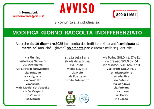 Modifica giorno di raccolta indifferenziato