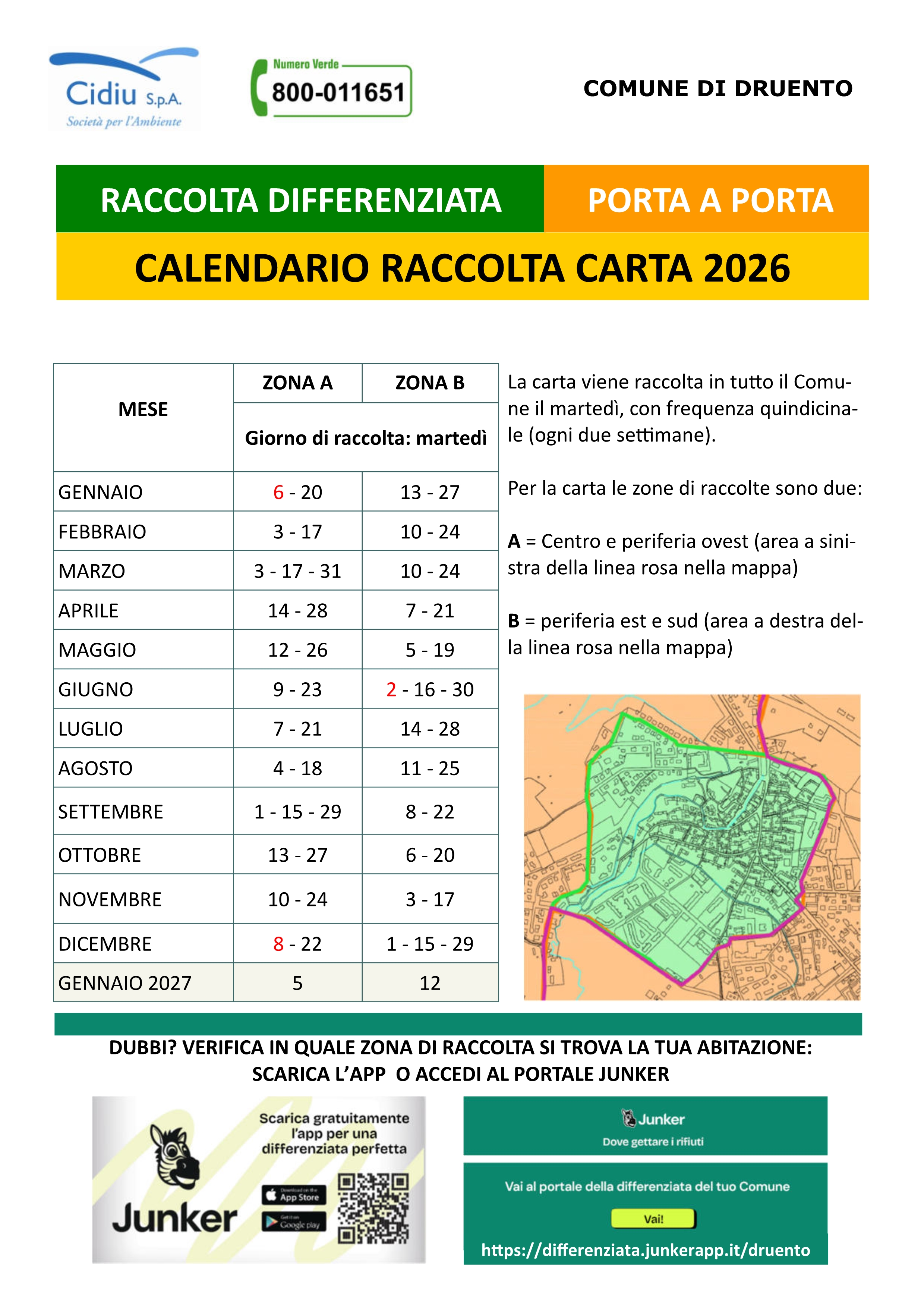 Calendario Raccolta Differenziata Porta a Porta -Anno 2026